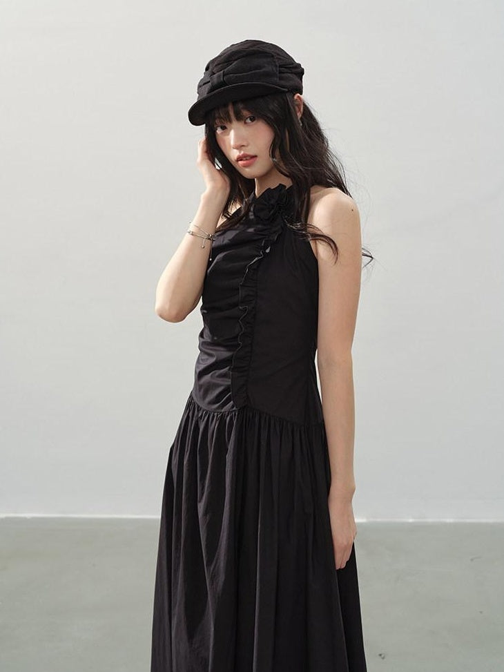 DDGIRL studio Elegant High Waist A Line Pleated Cotton Hidden Back Zipper Party Maxi Skirts