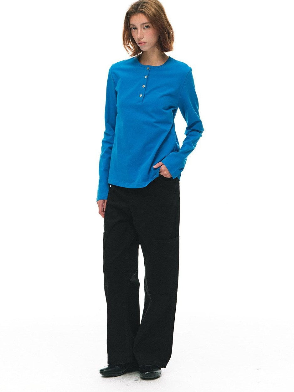 Country Moment Pure Cotton Breathable Henley Button Placket Women Citywalk Long Sleeve T-Shirts