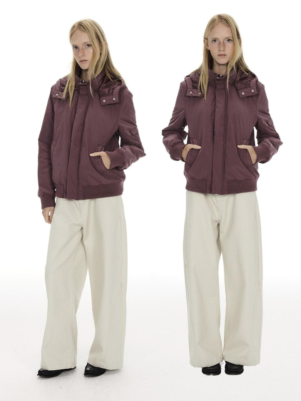 Country Moment Warm Windproof Hooded Loose Fit Youthful Unisex Magenta Puffer Jackets