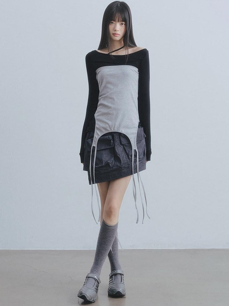 DDGIRL studio Soft 100 Percent Cotton High Waist Cargo Office Women Dark Gray Mini Skirts