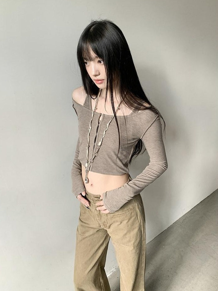DDGIRL studio Reversible Wool Blend Airy Fitted Commuter Cardigan Women Long Sleeve T-Shirts