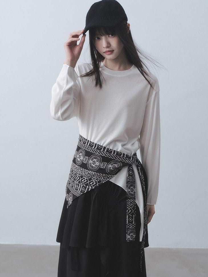 DDGIRL studio Breathable Lyocell Asymmetric Two Piece Women Crew Neck Long Sleeve T-Shirts