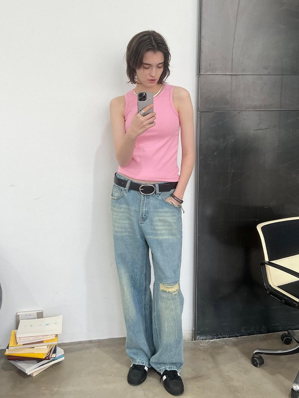 Country Moment Ribbed Stretch Cotton Street Slim Racerback Cropped Women Layering Tank Tops