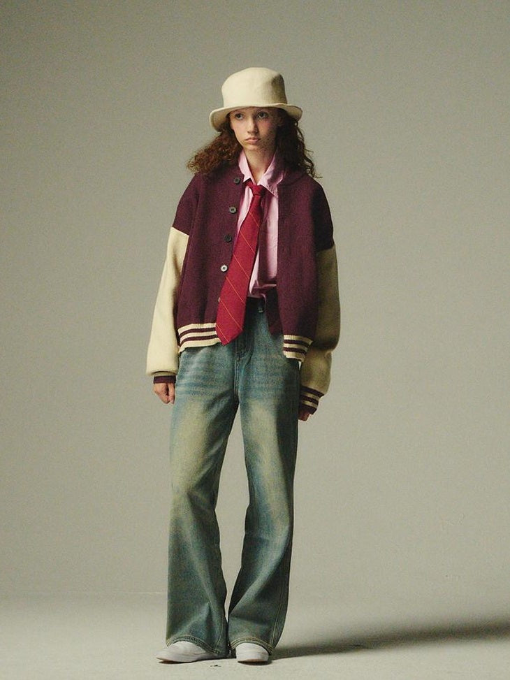 Country Moment No Itch Youth Loose Fit Unisex Casual Burgundy Baseball Collar Bomber Jackets
