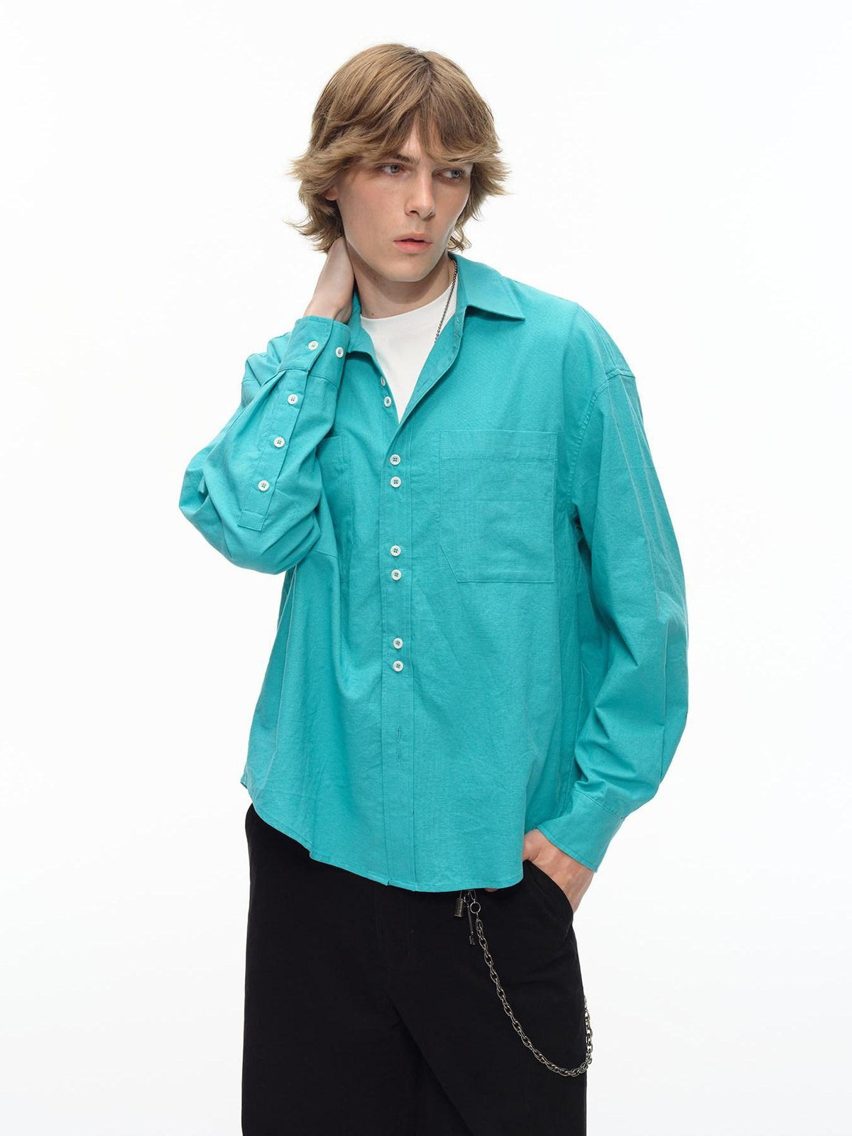 Country Moment Breathable Cotton Linen Loose Fit Button Collared Unisex Long Sleeve Shirts