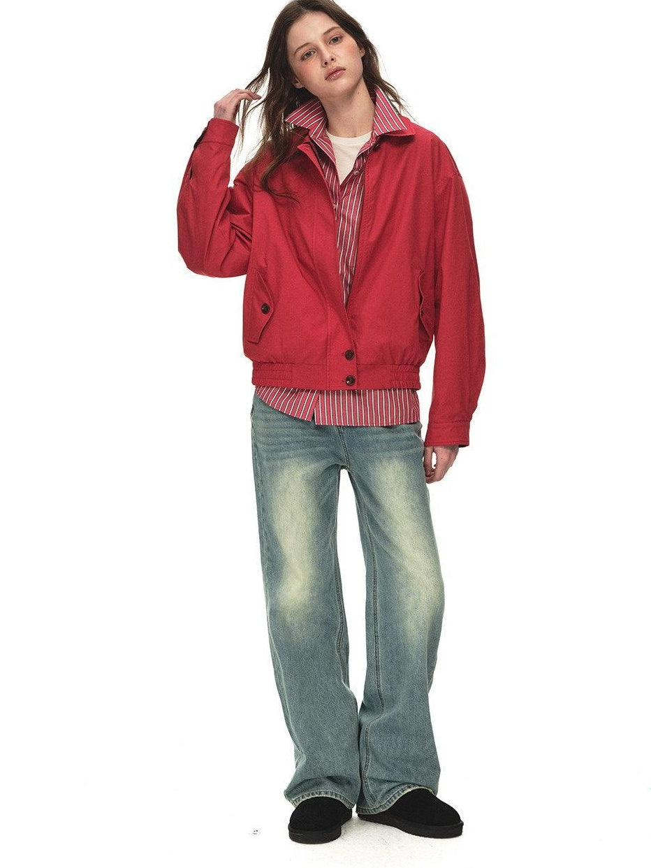 Country Moment Reversible Relaxed Unisex Cotton Plaid Zip Collar Ribbed Hem Cropped Jackets