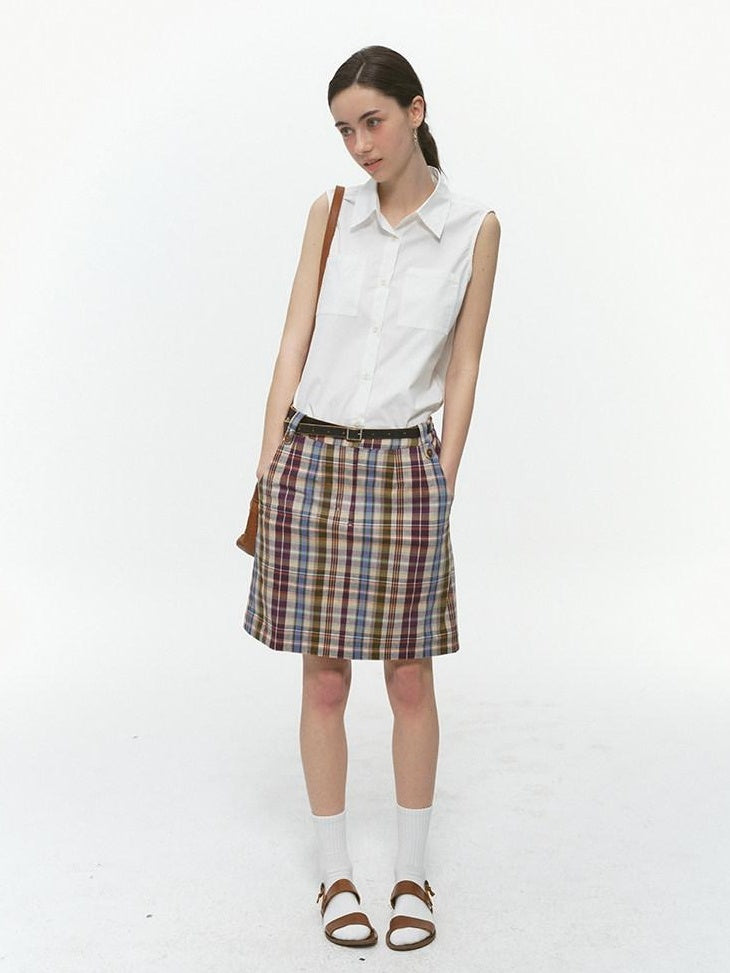 Country Moment High Waist Cotton Vintage Purple Plaid A Line Street Sporty Mini Skirts