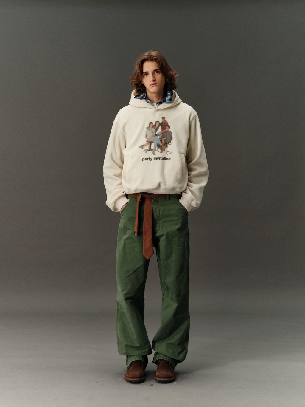 Country Moment Beige Character Print Oversized Cropped Pullover Teen Casual Hoodie