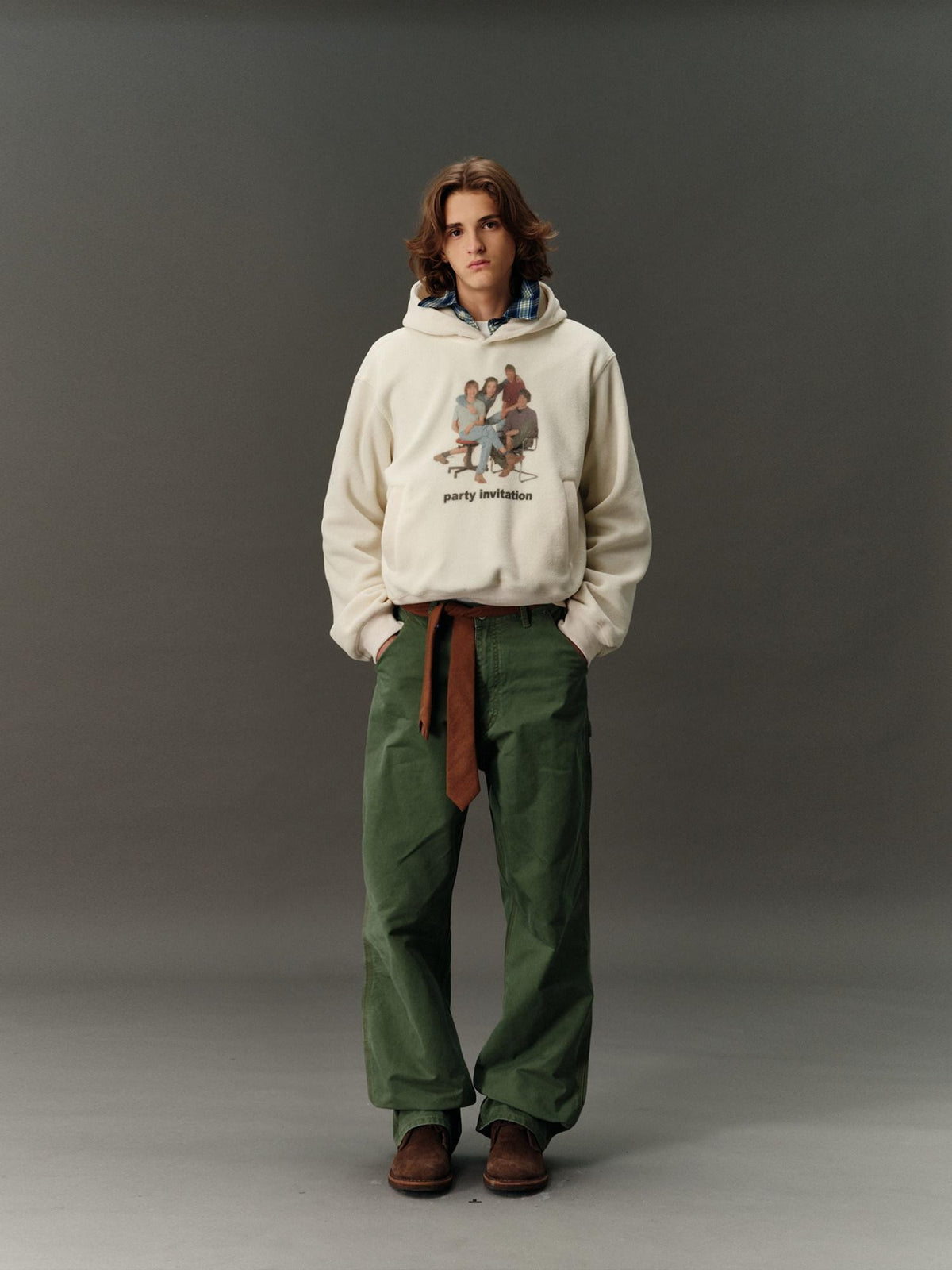 Country Moment Beige Character Print Oversized Cropped Pullover Teen Casual Hoodie