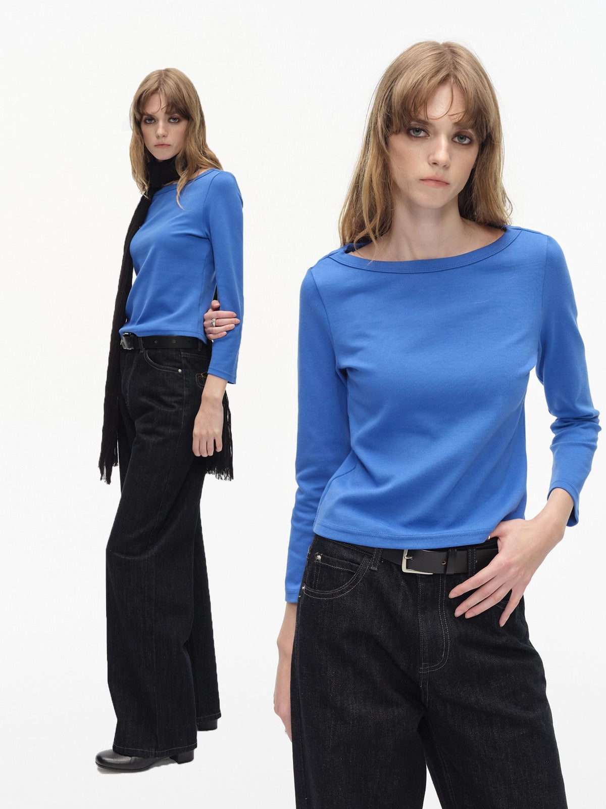 Country Moment Soft Breathable Cotton Stretch Slim Fit Boat Neck Women Long Sleeve T-Shirts