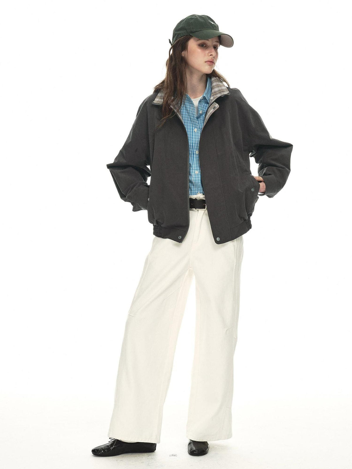 Country Moment Contrast Patchwork Relaxed Check Zip Long Sleeve Womens Cropped Jackets