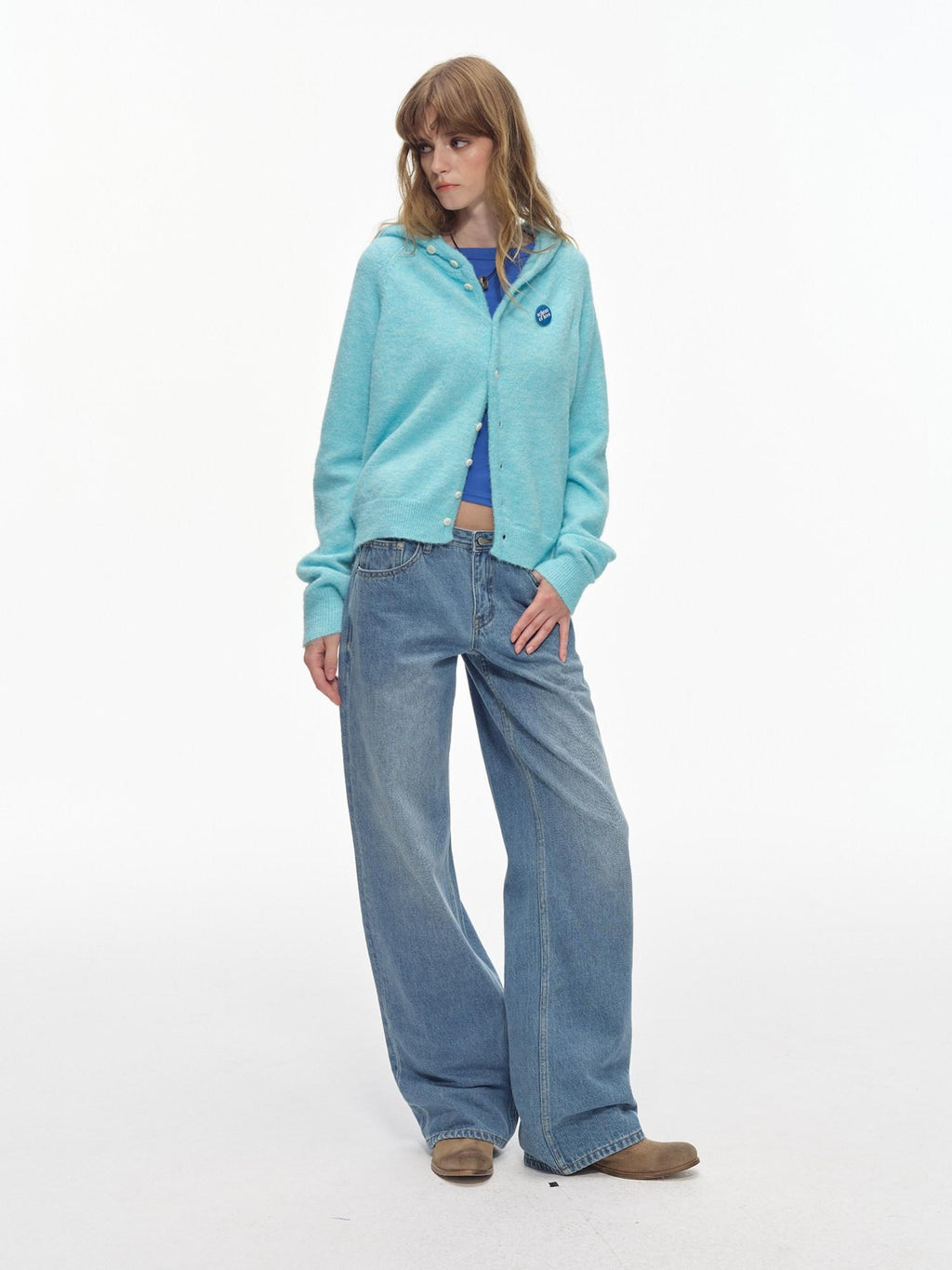 Country Moment Washed Light Blue Midrise Zip Fly Relaxed Fit Cotton Blend Straight Leg Jeans