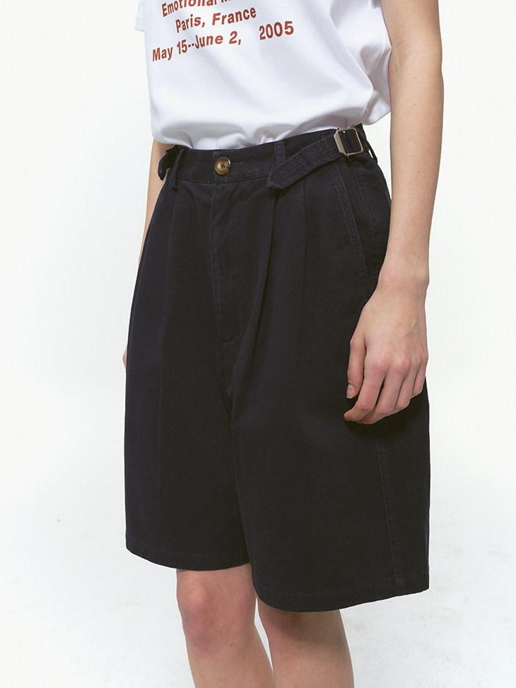 Country Moment Durable Cotton Loose Straight Zip Casual Khaki Navy Mid-Length Shorts