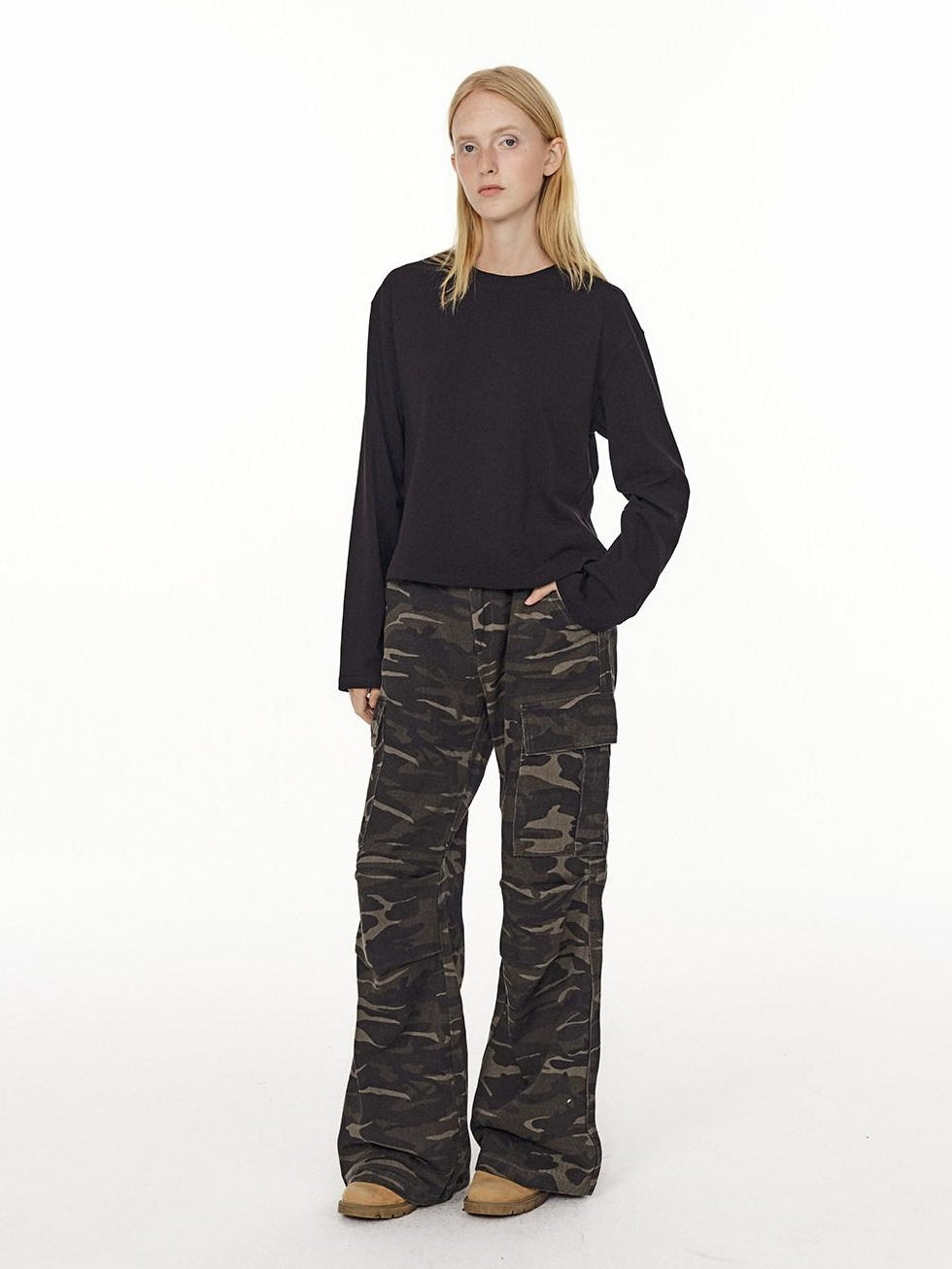 Country Moment Pure Cotton Loose Wide Leg Button Fly Casual Youth Camouflage Cargo Pants