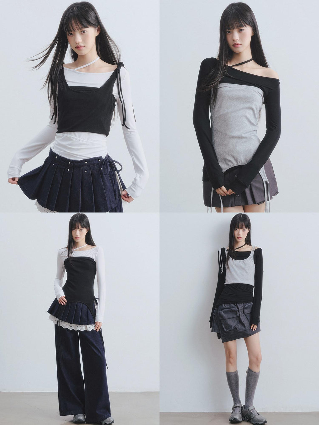 DDGIRL studio Breathable Patchwork Neckline Women Regular Contrast Cami Long Sleeve T-Shirts