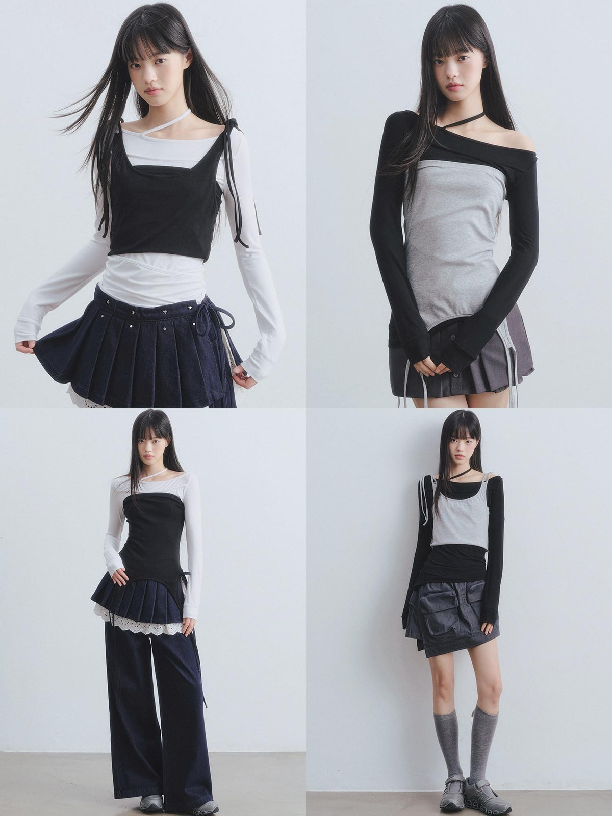 DDGIRL studio Breathable Patchwork Neckline Women Regular Contrast Cami Long Sleeve T-Shirts