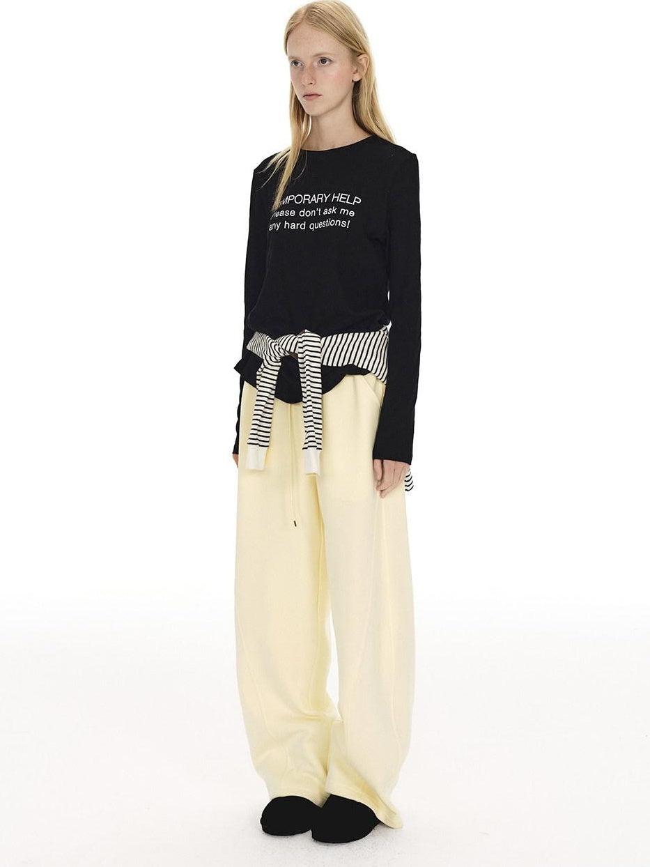 Country Moment Loose Wide Leg Drawstring Casual Unisex Cotton Blend Off White Straight Pants