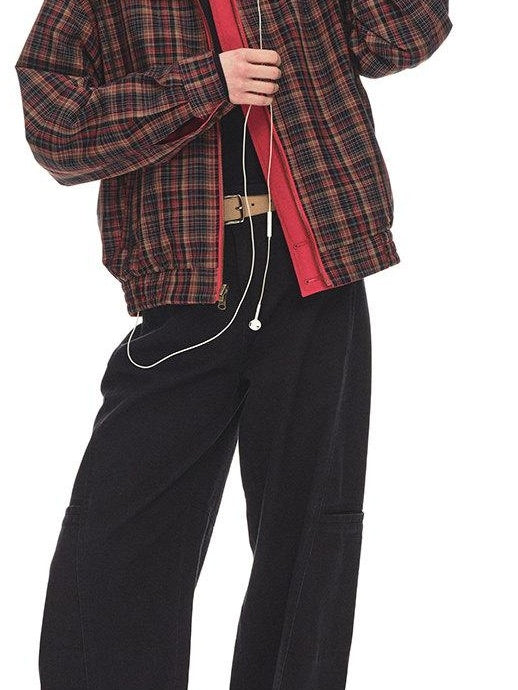 Country Moment Reversible Relaxed Unisex Cotton Plaid Zip Collar Ribbed Hem Cropped Jackets