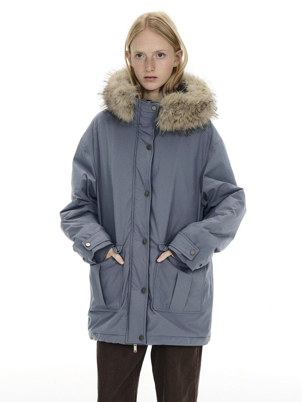 Country Moment Warm Cotton Lined Oversized Quilted Hooded Light Gray Youth Puffer Jackets