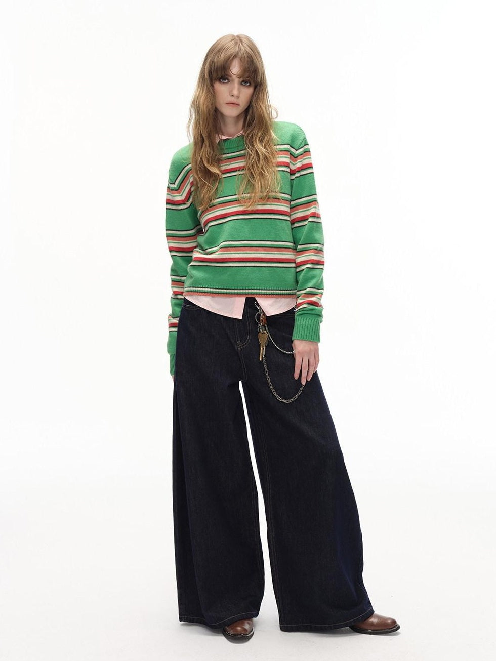 Country Moment Warm Wool Blend Colorful Striped Crew Neck Short Regular Fit Unisex Sweaters