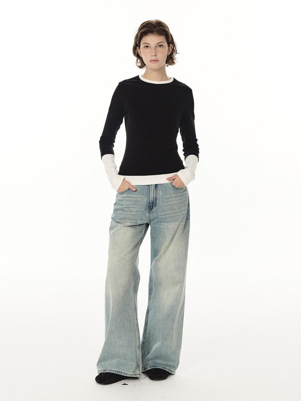 Country Moment Breathable Cotton Colorblock Slim Fit Women Crew Neck Long Sleeve T-Shirts