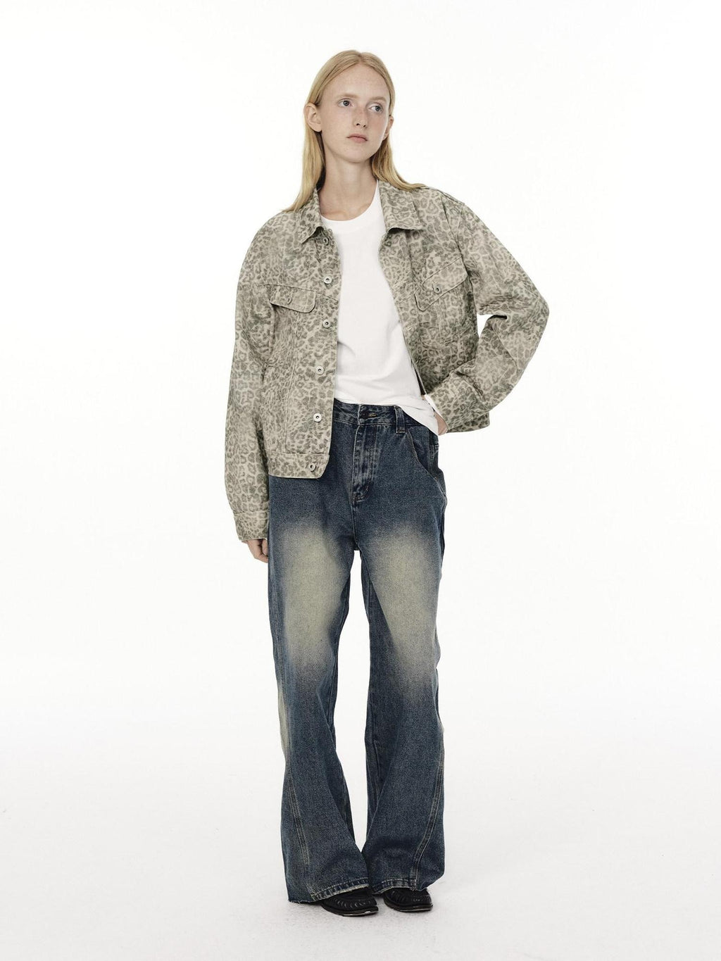 Country Moment Durable Cotton Workwear Loose Fit Unisex Leopard Light Khaki Denim Jackets