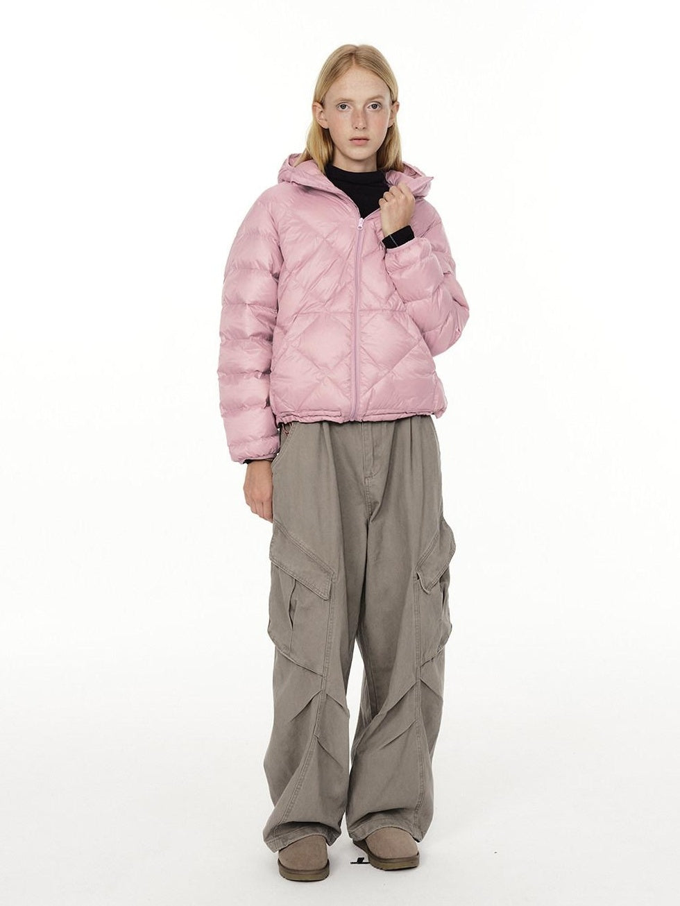 Country Moment 90% White Duck Down 650Fp Hooded Nylon Warm Windproof Pink Women Down Jackets
