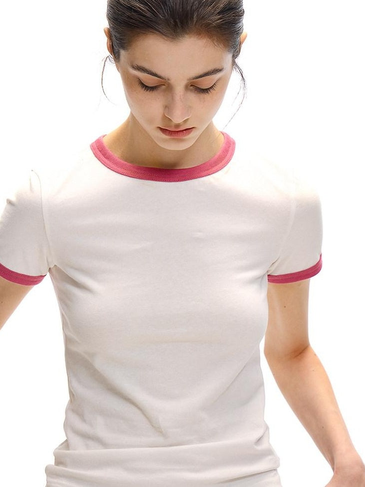 Country Moment 100% Cotton Ribbed Crew Neck Moisture Wicking Two Tone Short Sleeve T-Shirts