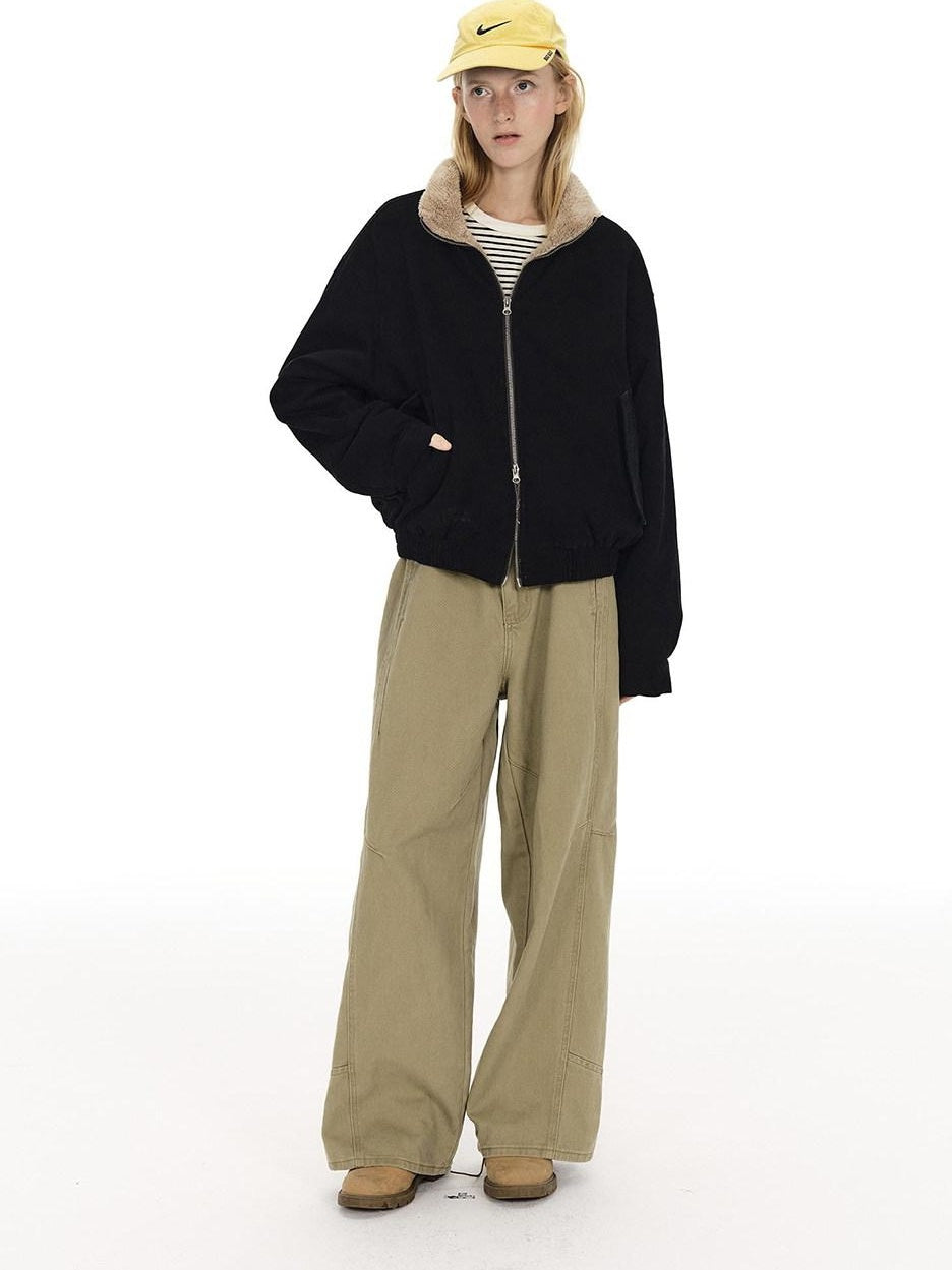 Country Moment Fleece Lined Stand Collar Unisex 100 Percent Cotton Black Cropped Jackets