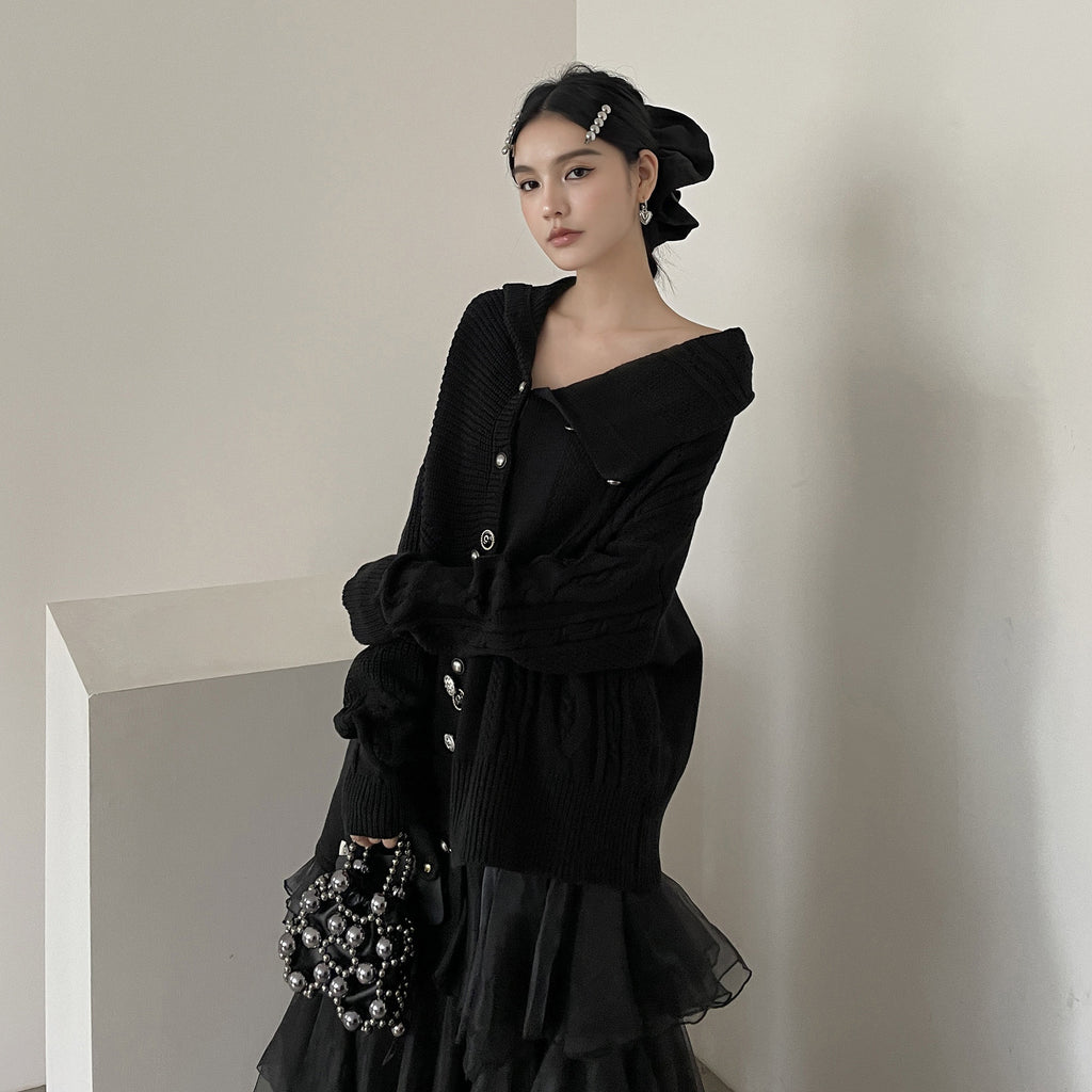 DDGIRL_studio_Soft_Cotton_Mix_Loose_Side_Slit_Office_One_Size_Mid_Length_Black_Cardigans_MISSTT