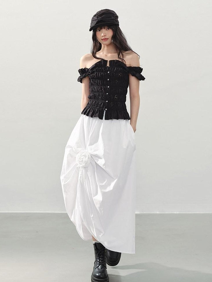 DDGIRL studio Durable Lined Cotton High Waist Asymmetric Floral Front Slit Midi Skirts