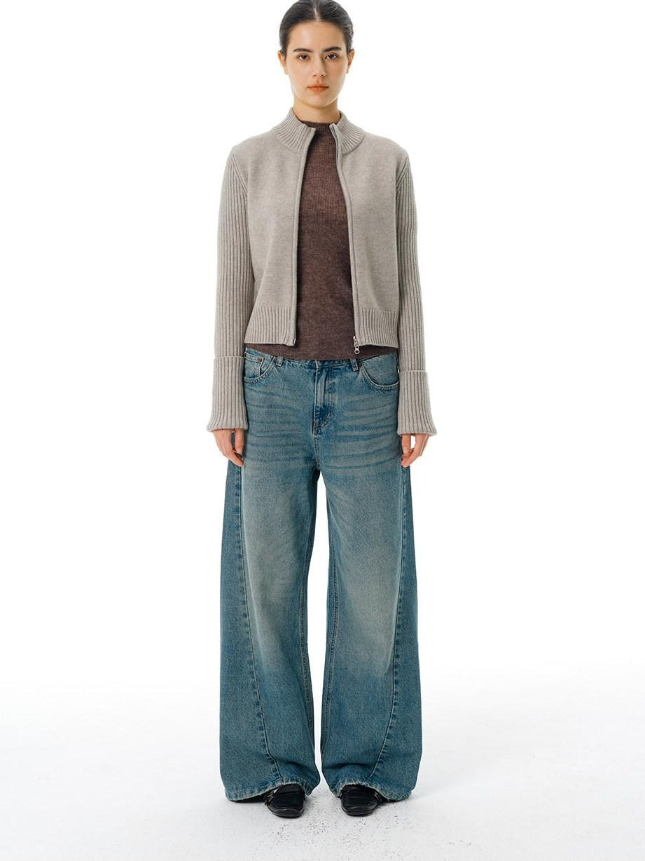 Country Moment Gradient Wash Mid Rise Loose Fit Unisex Cotton Blend Wide Leg Jeans