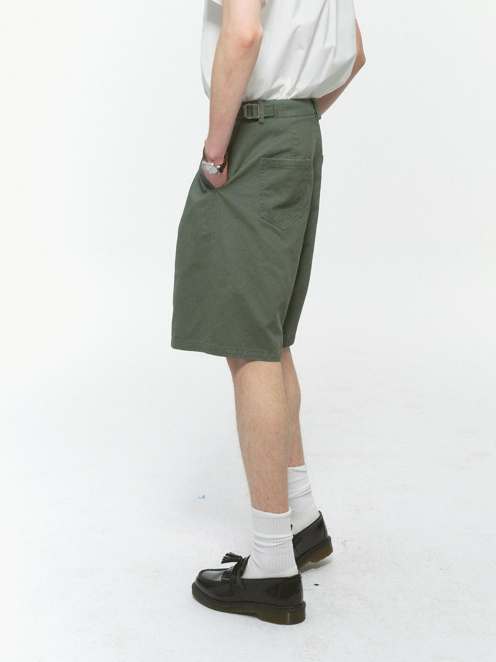 Country Moment Durable Cotton Loose Straight Zip Casual Khaki Navy Mid-Length Shorts