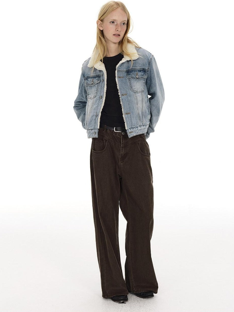 Country Moment Warm Cotton Padded Vintage Wash Slim Cropped Topstitching Women Denim Jackets