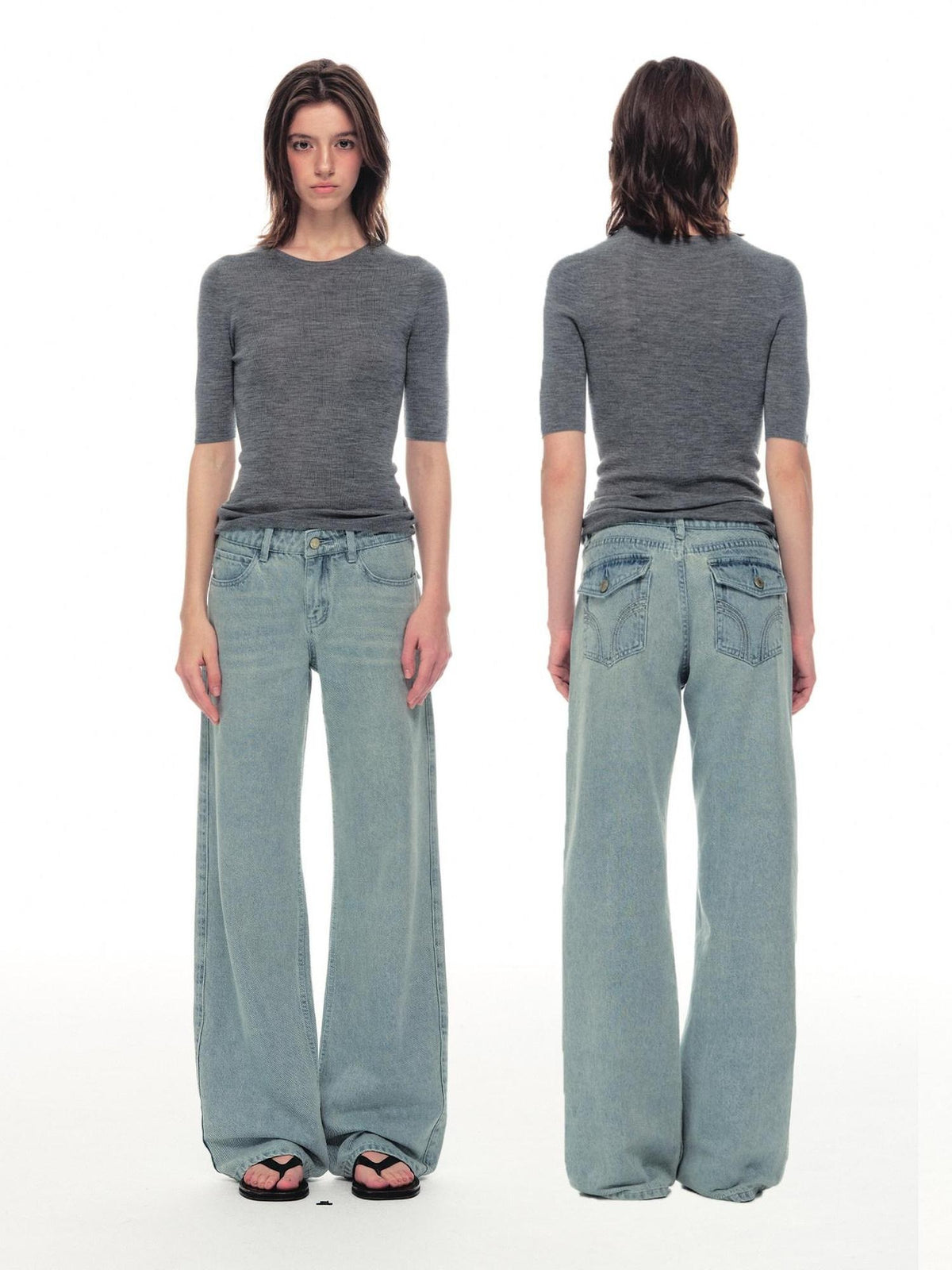 Country Moment Breathable Midrise Waterwash Loose Unisex Casual Cotton Wide Leg Jeans