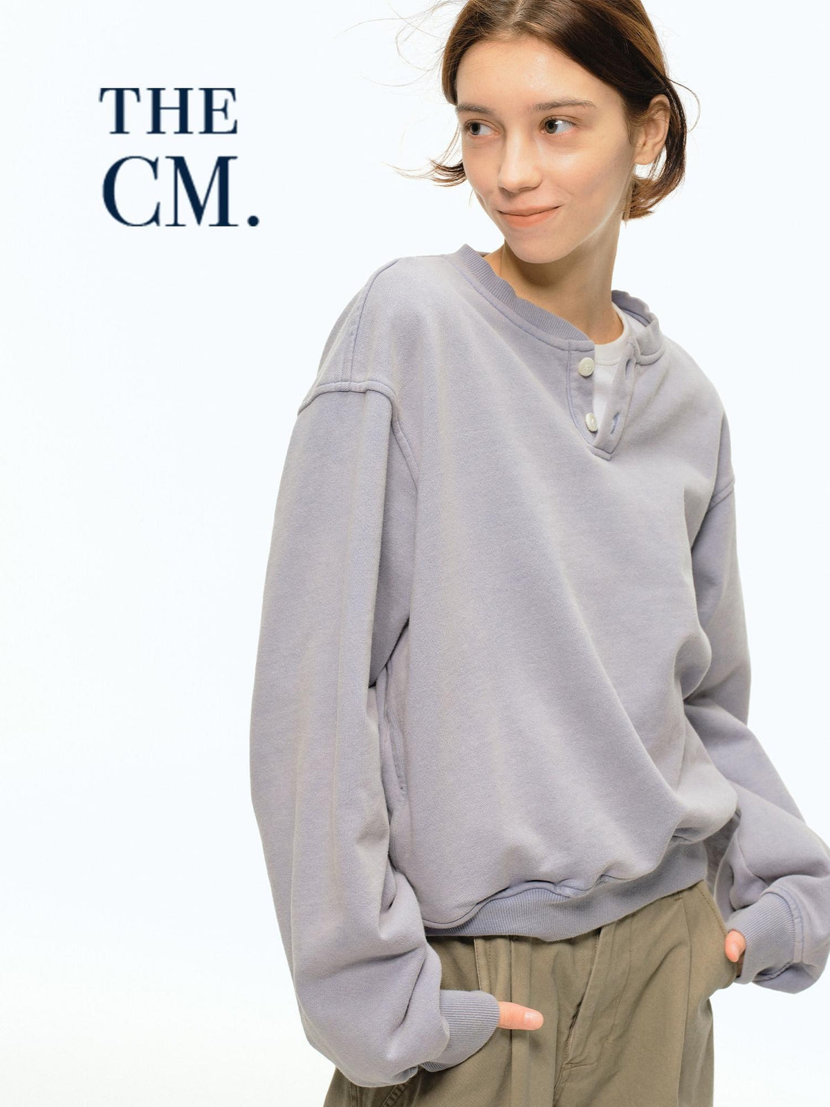 Country Moment Organic Cotton Loose Henley Collar American Unisex Casual Pullover Sweatshirt