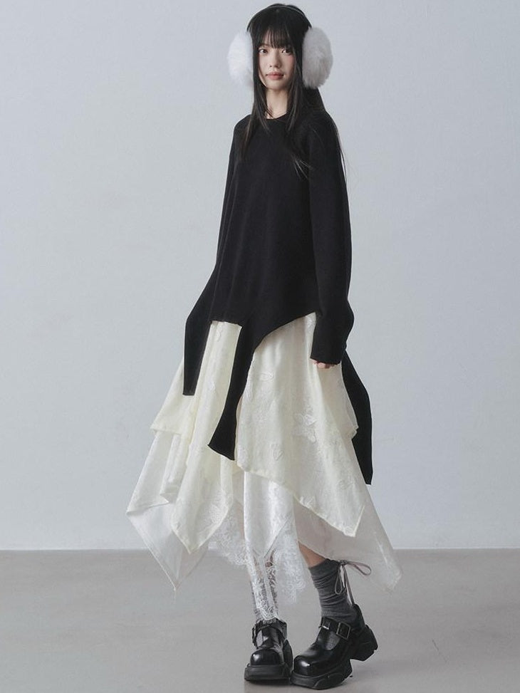 DDGIRL studio Skin Friendly Breathable Lined High Waist Asymmetrical A Line Women Midi Skirts