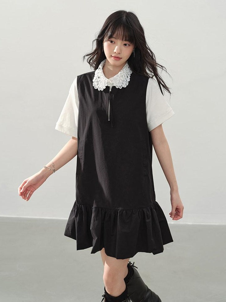 DDGIRL studio Washed Zip Polo Loose Fit Casual Long Staple Cotton Short Sleeve T-Shirts