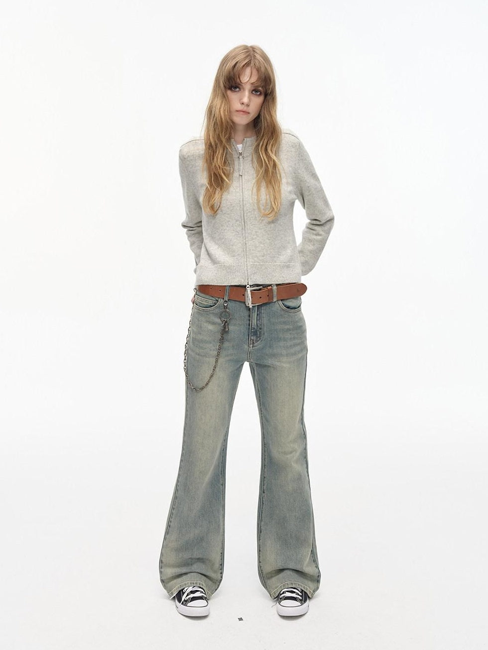 Country Moment Breathable Cotton Distressed Low Waist Micro Flare Women Gradient Flared Pants
