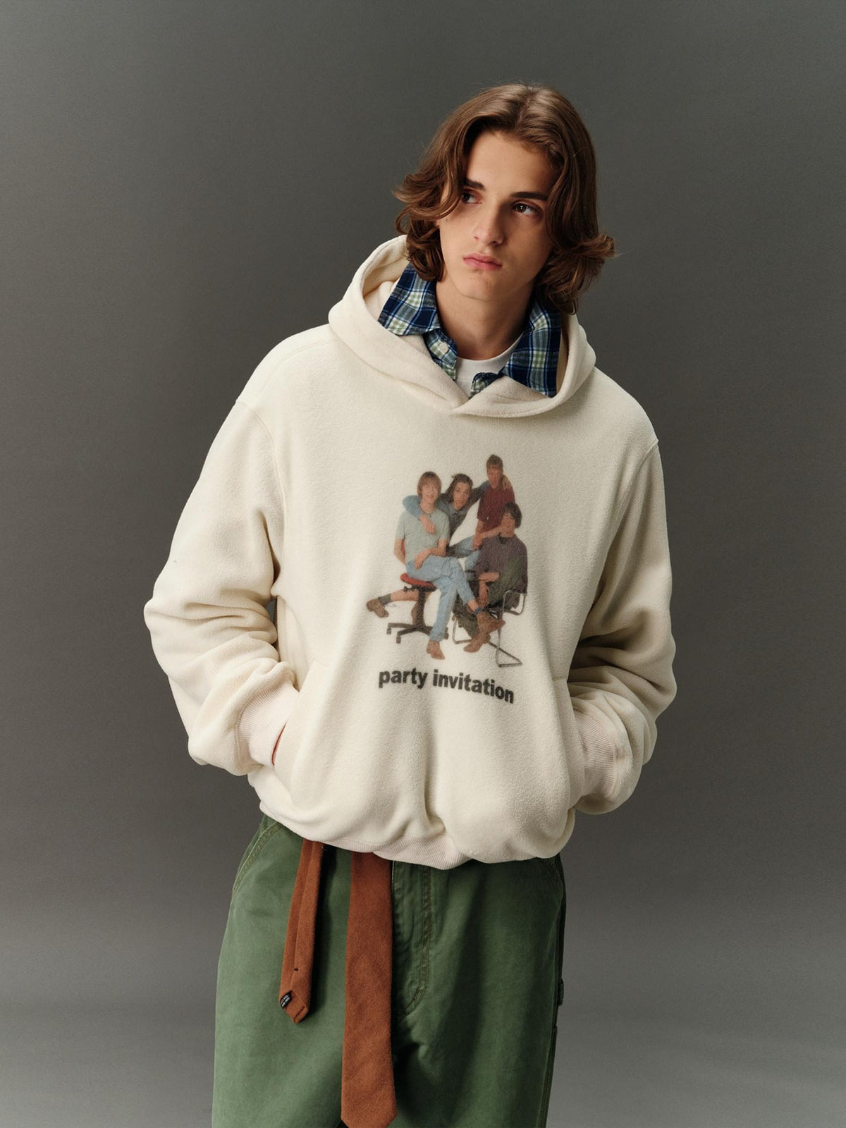 Country Moment Beige Character Print Oversized Cropped Pullover Teen Casual Hoodie