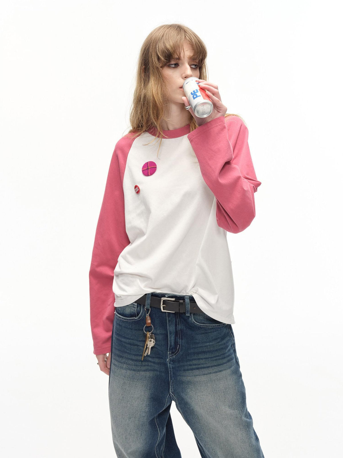 Country Moment 100% Cotton Soft Loose Colorblock Raglan Unisex Casual Long Sleeve T-Shirts