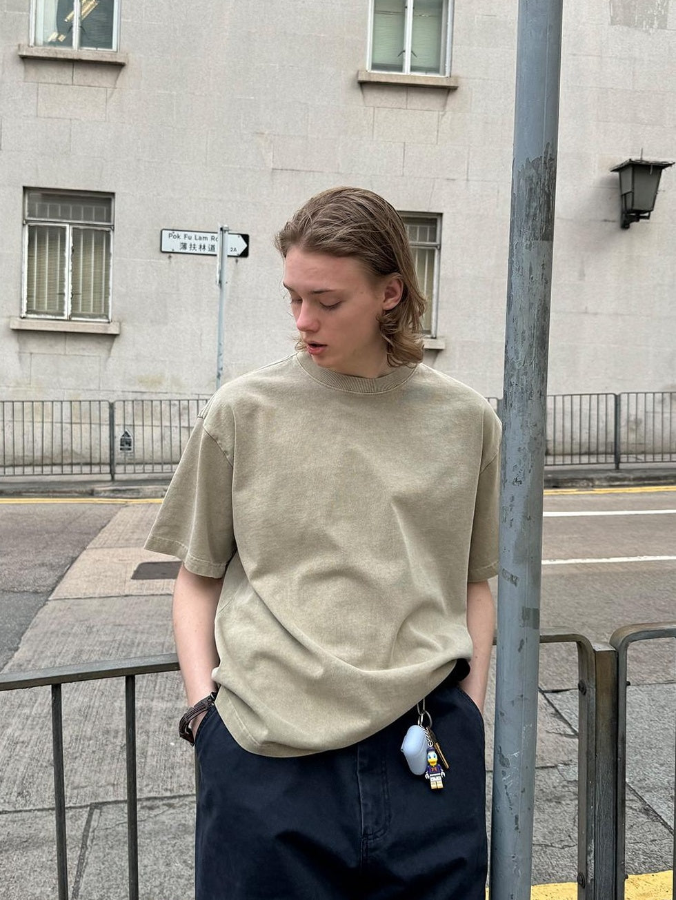 Country Moment Breathable Cotton Washed Loose Fit Round Neck Teen Plain Short Sleeve T-Shirts