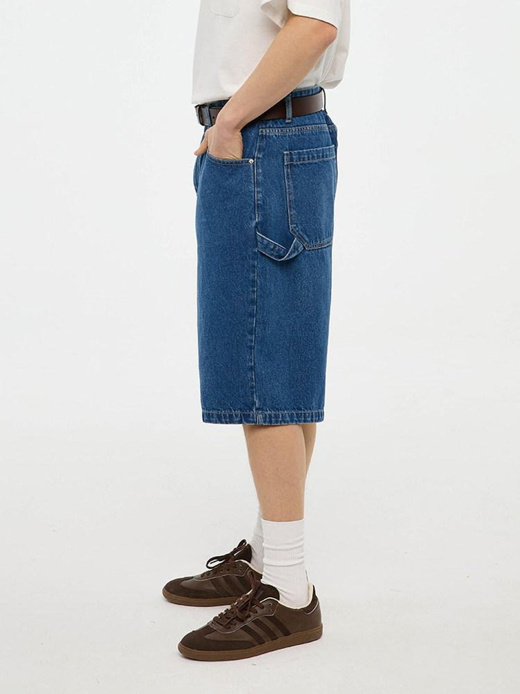 Country Moment Cotton Denim Mid High Waist Loose Straight Casual Zip Fly Mid-Length Shorts