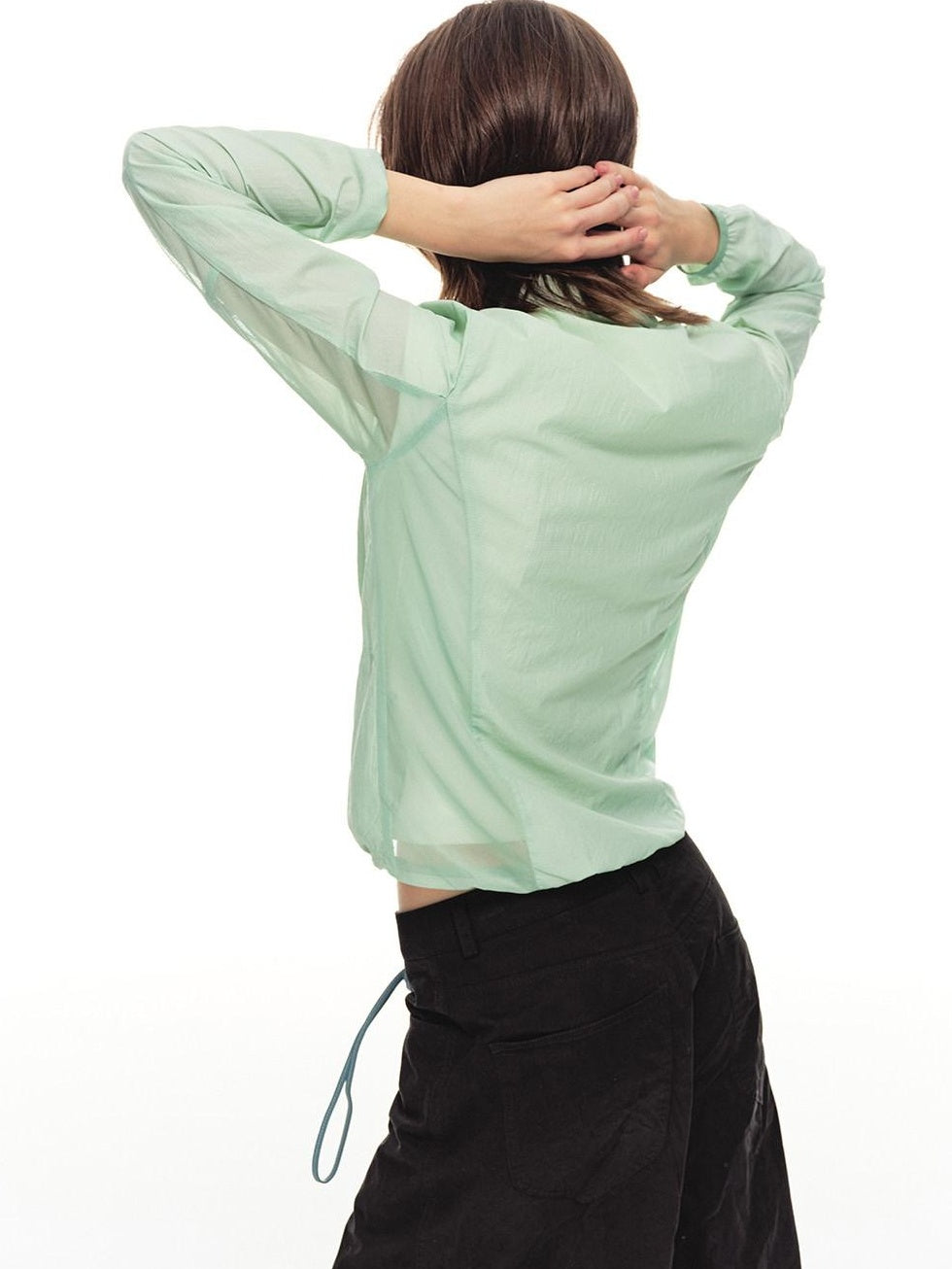 Country Moment Upf50 Packable Nylon Drawstring Hem Women Zip Shirt Green Shirts & Blouses