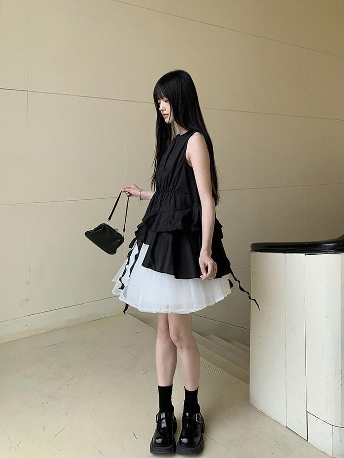 DDGIRL studio Soft 100 Percent Cotton High Waist H Sleeveless Commuter Dress Black Tank Tops