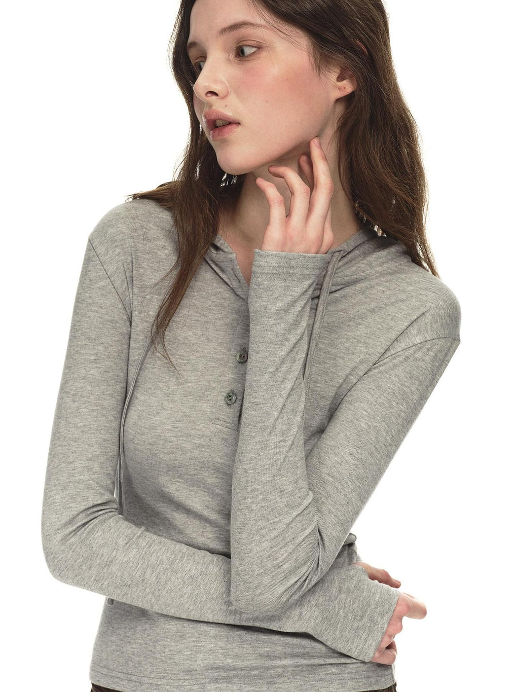 Country Moment Breathable Viscose Blend Hooded Henley Slim Casual Women Long Sleeve T-Shirts