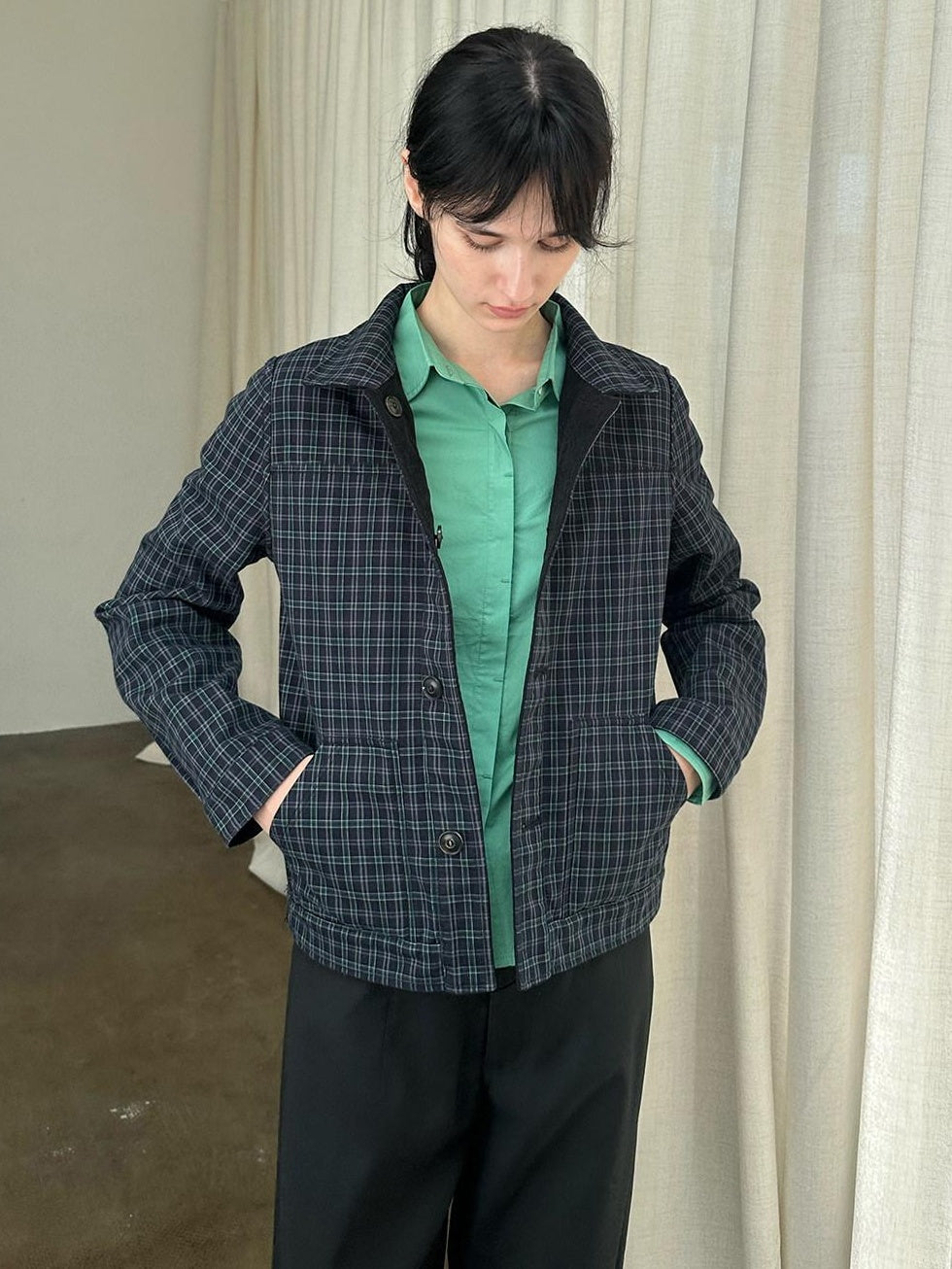 Country Moment Reversible Warm Edgy Slim Plaid Lapel Unisex Black Polyester Cropped Jackets