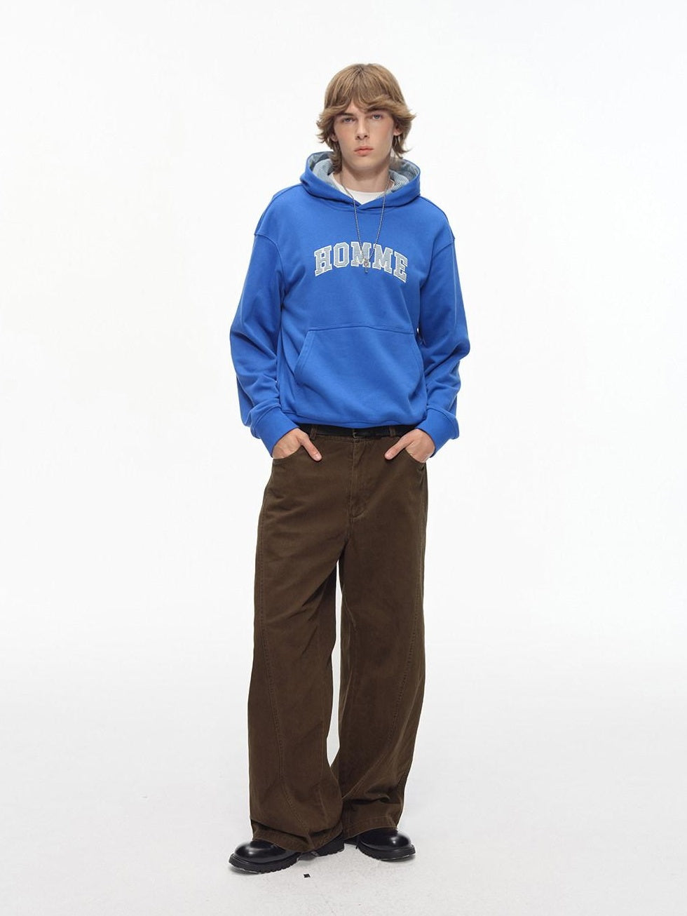 Country Moment Washed Patchwork Pure Cotton Mid Rise Loose Straight Youth Casual Wide Leg Pants