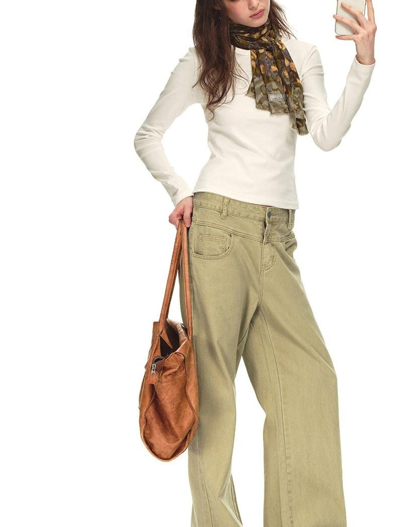 Country Moment Breathable Cotton Washed Patchwork Loose Cargo Mid Waist Casual Straight Pants