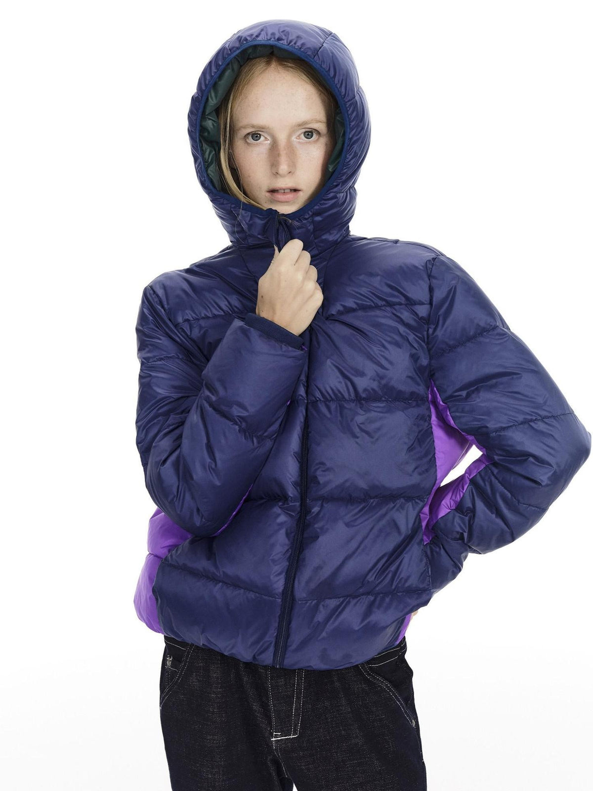 Country Moment 90 Fill White Duck Down Hooded Short Loose Navy Zipper City Commute Down Jackets